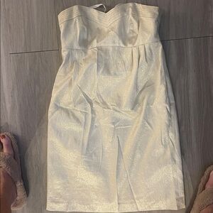 Shoshanna Strapless Cocktail Dress, Gold and Cream, Brocade, Size 2